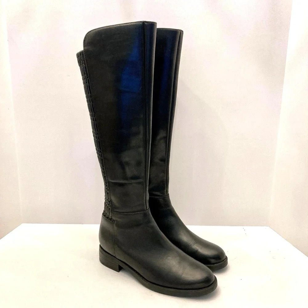 Blondo Boots‎ Womens 6 Black Leather Water Resistant Tall Riding Elastic Back